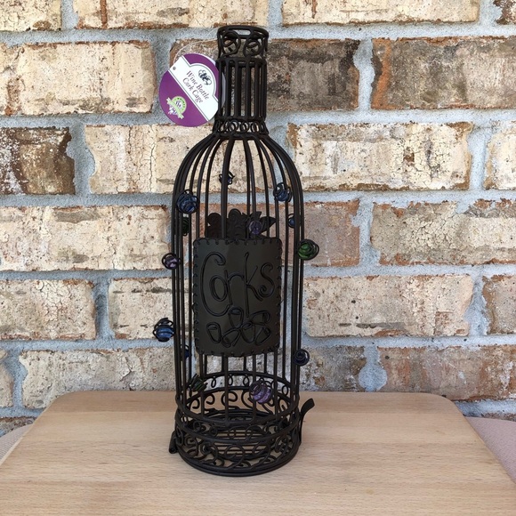 Whimsy Collection Wine Bottle Cork Cage Holder / Display With Colorful beads 14” - Picture 3 of 16